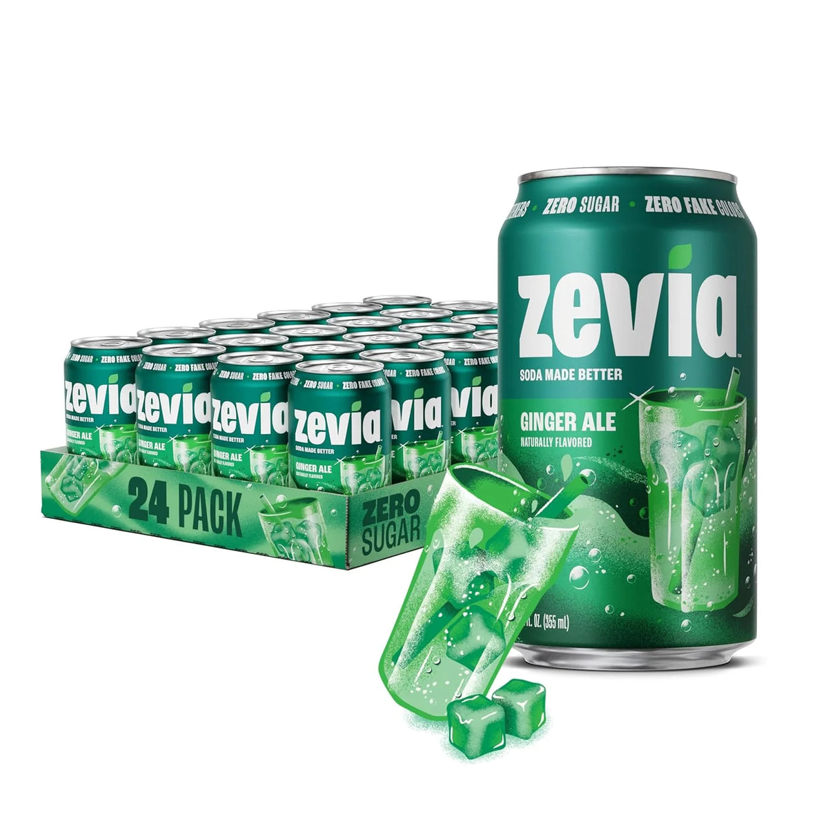 Zevia Zero Sugar Soda, Ginger Ale, 12 oz Cans (24-Pack) – Naturally Sweetened, Non-GMO Project Verified, Gluten-Free, Vegan